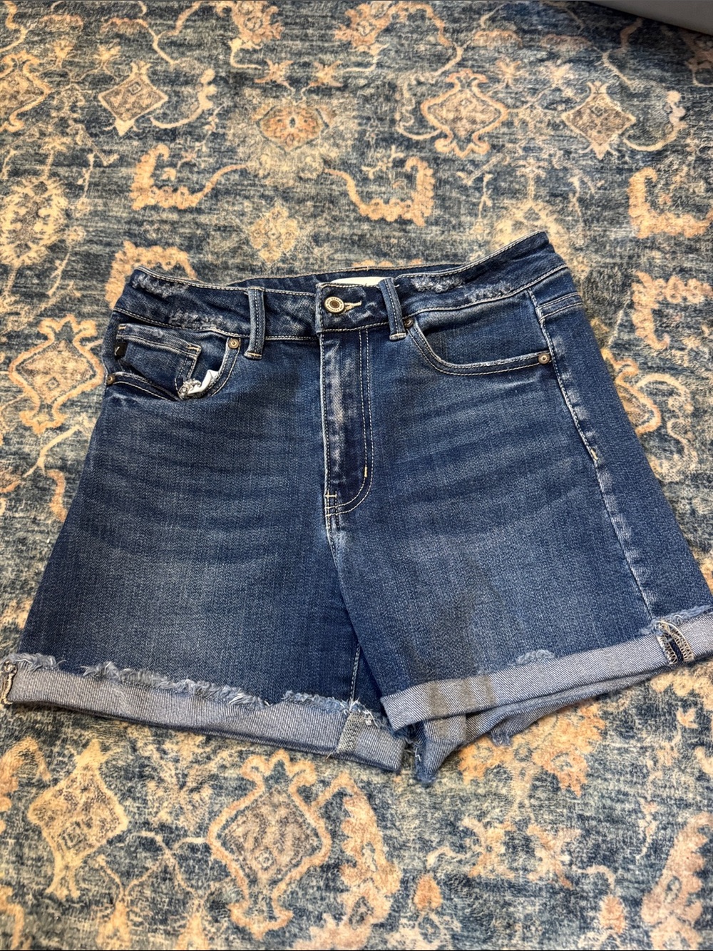 KanCan Dark Blue Rolled Hem Denim Shorts